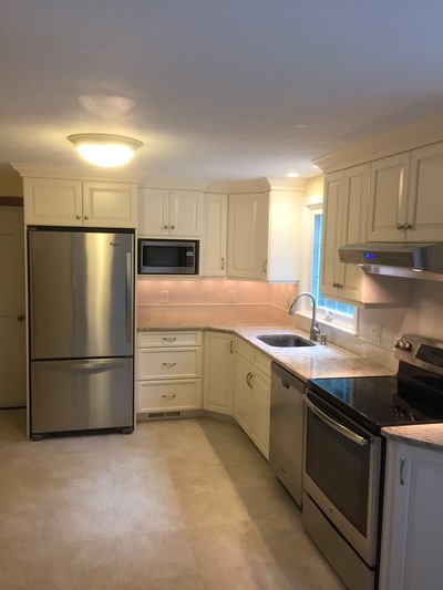 Remodeled kitchen, wide view.