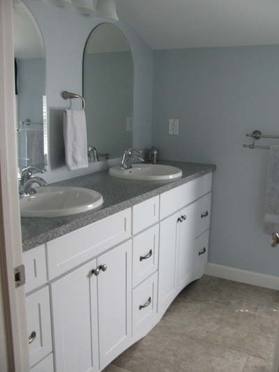 Remodeled Bathroom, sink side, dual sinks.