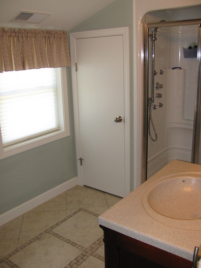 Remodeled bathroom, close view.