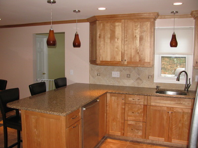Remodeled kitchen, sink/bar side.