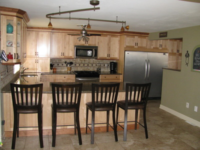 Remodeled kitchen, wide view.