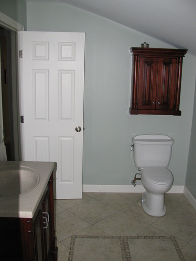 Remodeled bathroom, close view.